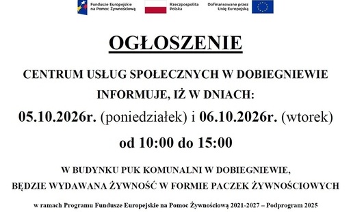 Zdjęcie do Ogłoszenie - wydawanie paczek żywnościowych