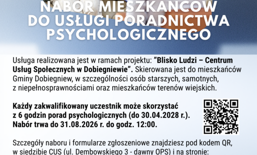 Zdjęcie do Rozpoczynamy nab&oacute;r dorosłych mieszkańc&oacute;w Gminy Dobiegniew do bezpłatnych porad psychologicznych, realizowanych w ramach projektu &bdquo;Blisko Ludzi&rdquo;